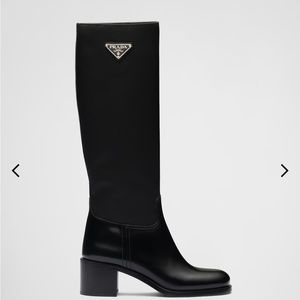 Brushed leather and nylon boots